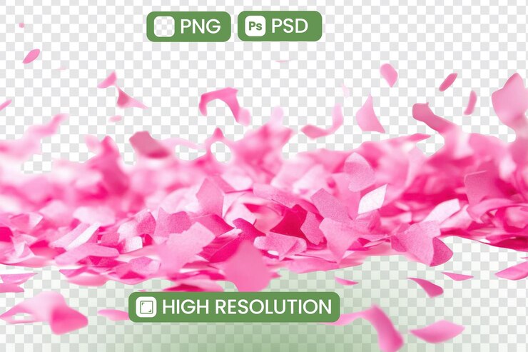 PSD petali rosa che cadono dolcemente con sfondo trasparente tema romantico
