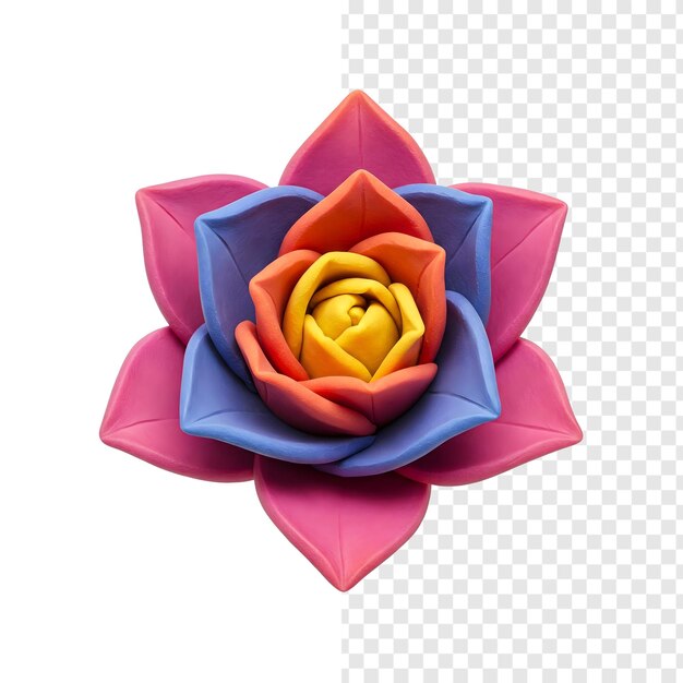 Pétalos coloridos renderizados en 3D Rosa suculenta aislada sobre un fondo transparente Estilo de arcilla