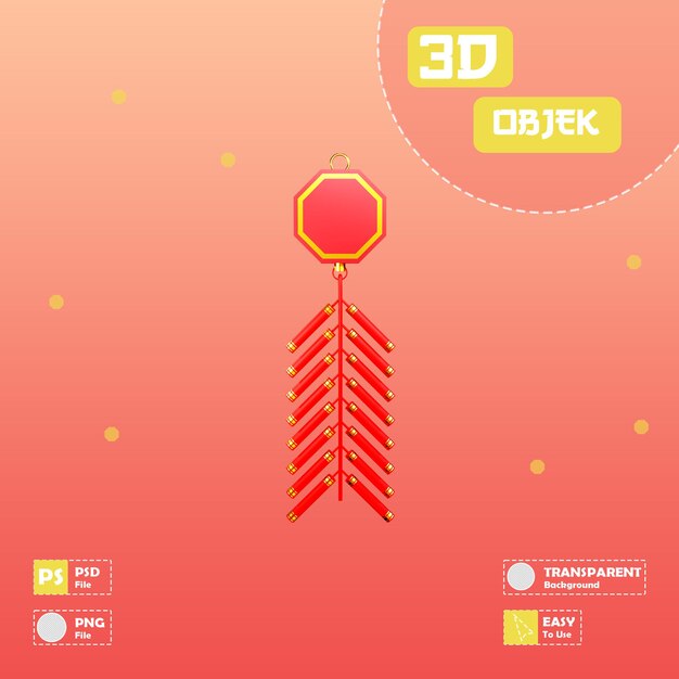 Petardi 3D Capodanno cinese Imlek con sfondo trasparente