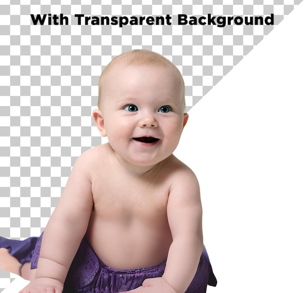 Petit bébé assis sur le sol et riant PNG PSD isolé sur un fond transparent