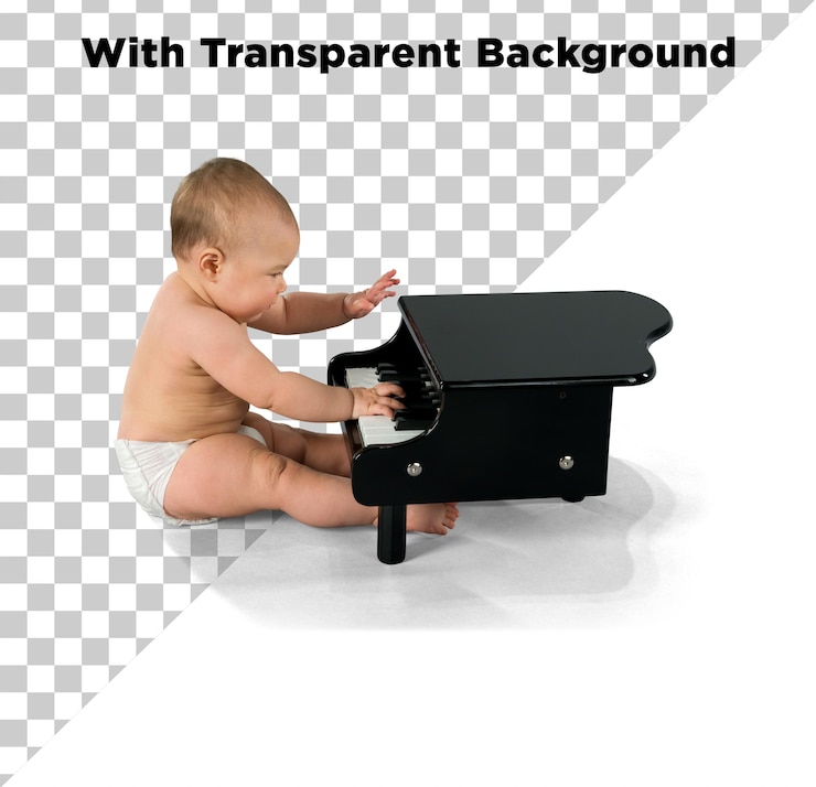 PSD petit bébé jouant avec un piano png isolé sur un fond transparent