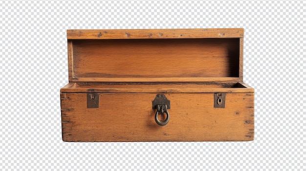 Un petit coffre en bois avec un couvercle à charnières ouvertes parfait pour organiser les trésors et les objets personnels dans la décoration de votre maison