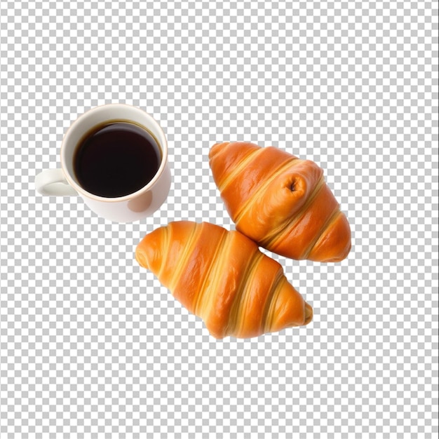 Petit déjeuner avec du café et des croissants frais isolés sur le fond blanc