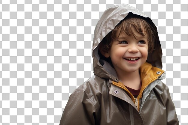 Petit enfant brunette portant un manteau imperméable à la pluie sur un fond de clé chrome isolé