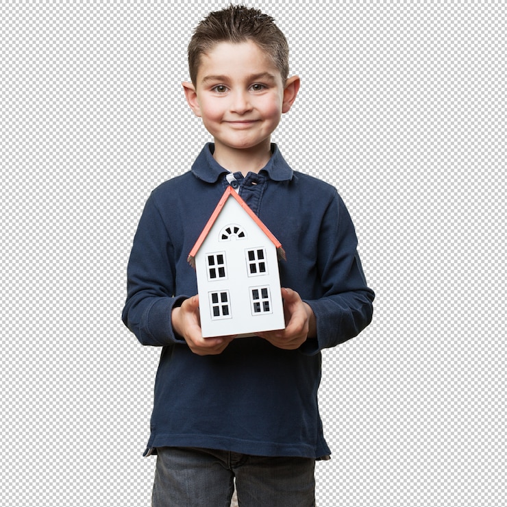 PSD petit enfant tenant une maison