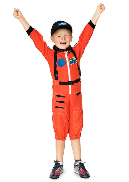 Petit Garçon Avec Astronaute Emploi De Rêve Souriant