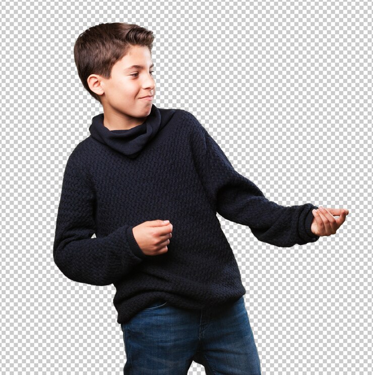 PSD petit garçon montrant quelque chose