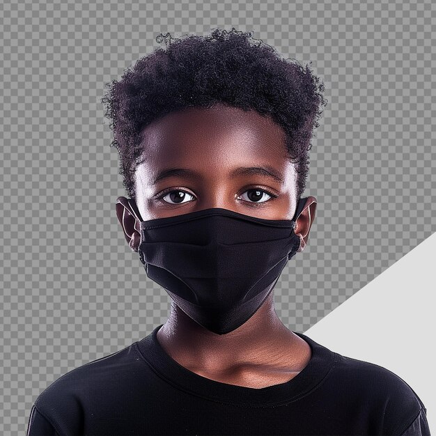 PSD un petit garçon noir porte un masque png isolé sur un fond transparent