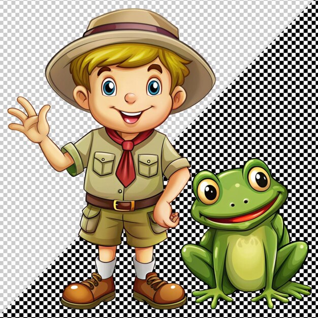 PSD un petit garçon scout avec une grenouille.