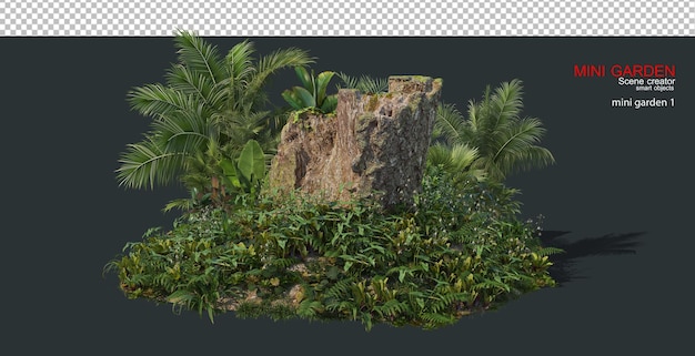 Un petit jardin avec des bûches décoratives