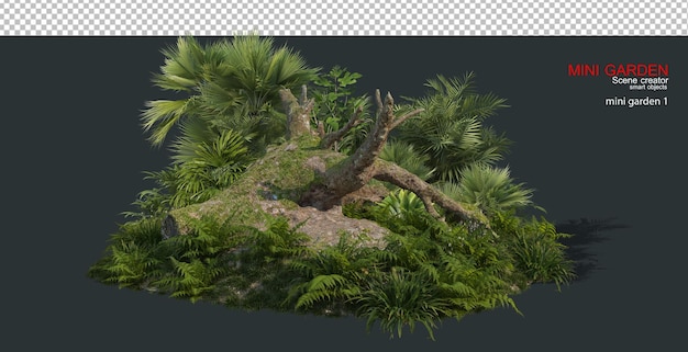 Un petit jardin avec des bûches décoratives