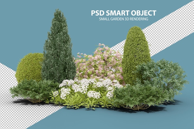 Petit jardin réaliste rendu 3d d'objets isolés