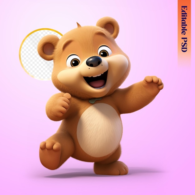 PSD petit ours mignon souriant dans un graphique rendu en 3d