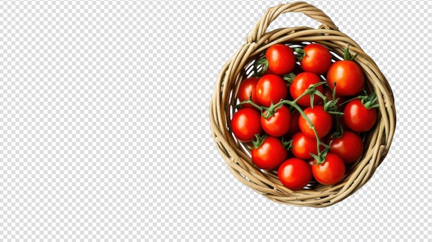 Un petit panier rempli de tomates cerises parfait pour les projets culinaires et la promotion d'une alimentation saine