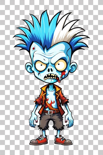 PSD petit personnage de dessin animé zombie sur un fond transparent