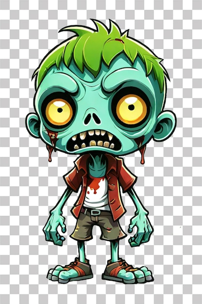 PSD petit personnage de dessin animé zombie sur un fond transparent