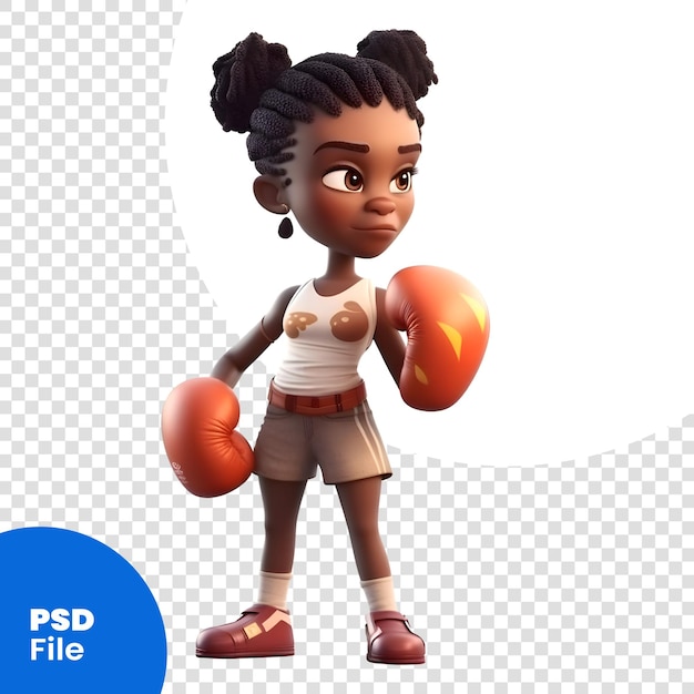 PSD petite fille afro-américaine avec des gants de boxe modèle psd de rendu 3d