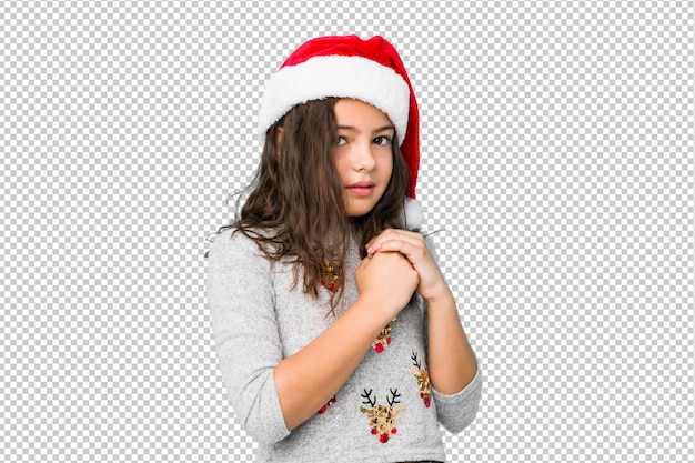 Petite Fille Célébrant Le Jour De Noël Peur Et Peur.