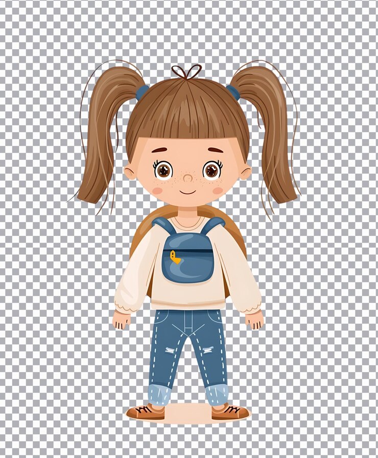 PSD une petite fille mignonne avec un sac à dos illustration png isolée sur un fond transparent