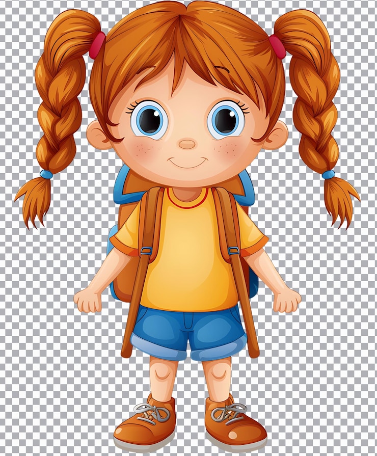 PSD une petite fille mignonne avec un sac à dos illustration png isolée sur un fond transparent