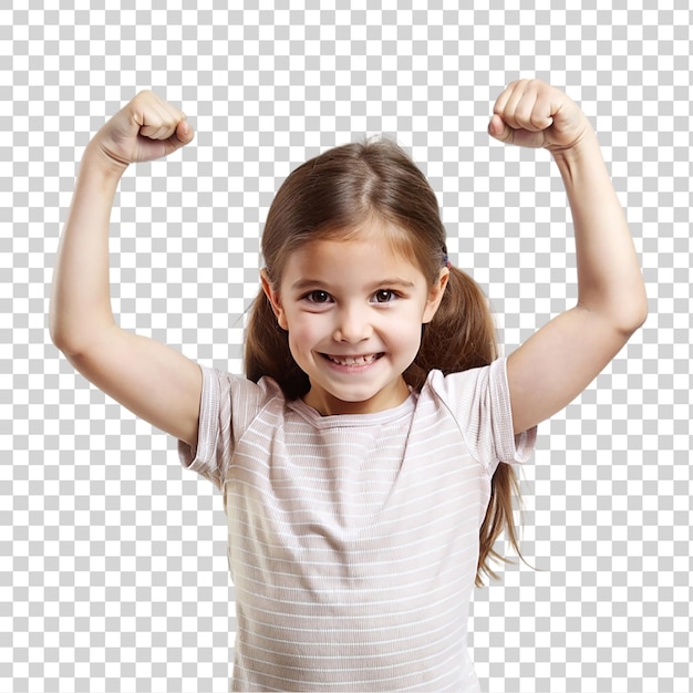 Une Petite Fille Montrant Ses Biceps Isolés Sur Un Fond Transparent