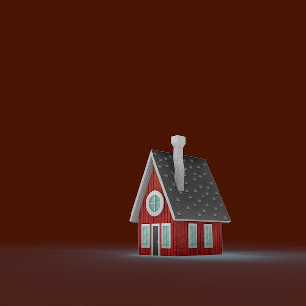une petite maison au toit blanc et une maison rouge au toit blanc