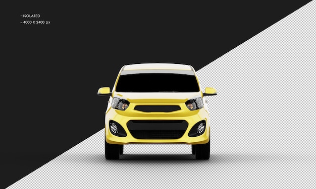 Petite mini-voiture de ville jaune métallisé brillant réaliste isolée de la vue de face