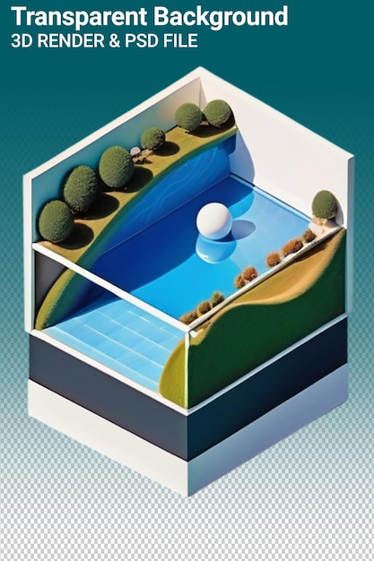 PSD une petite piscine avec de l'eau bleue et un toit vert