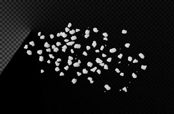 Petite quantité de particules de sel blanc flottant effet de recouvrement transparent