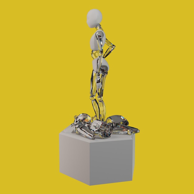 une petite sculpture d'un robot avec une tête blanche qui dit le mot citation sur elle