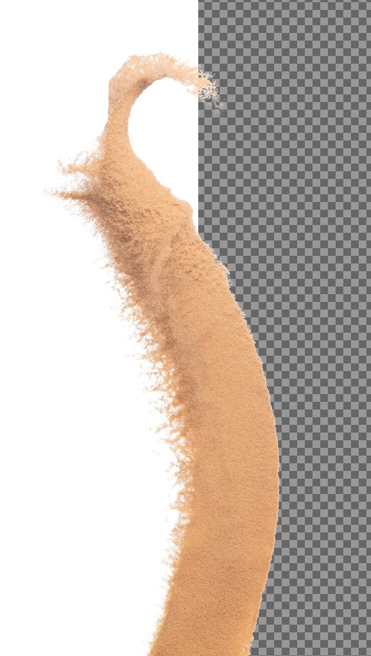 PSD petite taille explosion volante de sable ondulation de grain doré explosion volant de nuage abstrait éclaboussure de sable de couleur jaune jetant de l'air fond blanc obturateur à haute vitesse isolé jetant gel stop motion