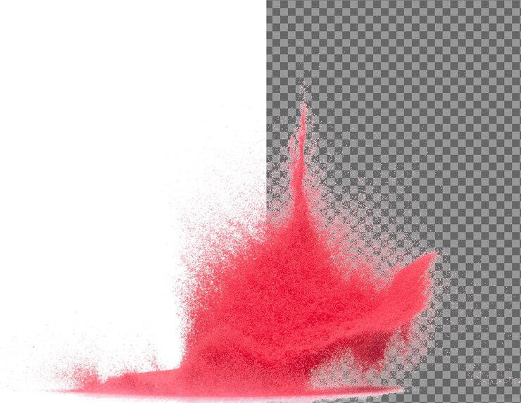PSD petite taille rouge sable volant explosion sables sang grain vague exploser vol nuage abstrait éclaboussure de sable de couleur rouge jetant dans l'air fond blanc obturateur à haute vitesse isolé jetant gel stop