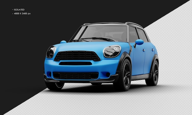 Petite voiture de ville moderne de luxe bleu mat réaliste isolée depuis la vue d'angle avant gauche