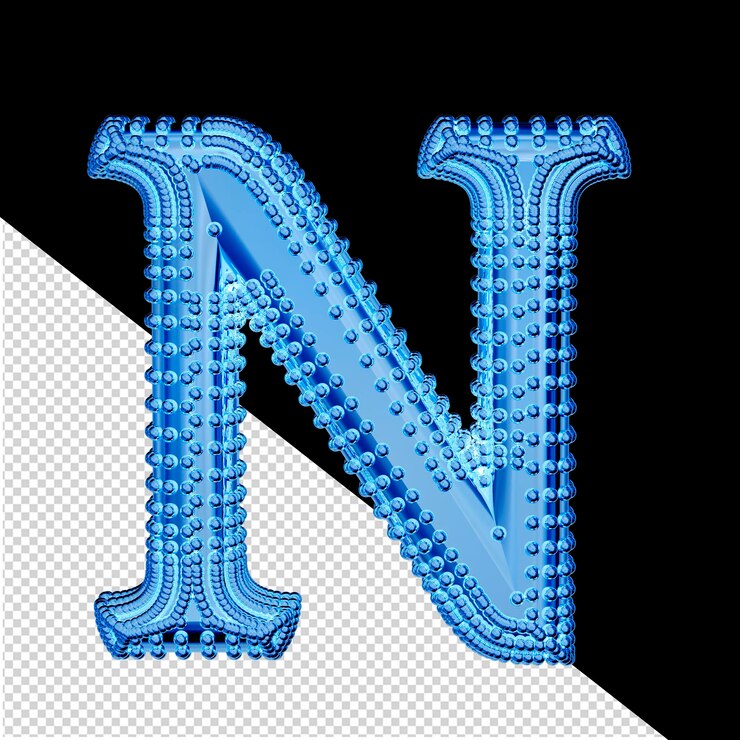 PSD petites sphères 3d sur le symbole de glace bleue lettre n