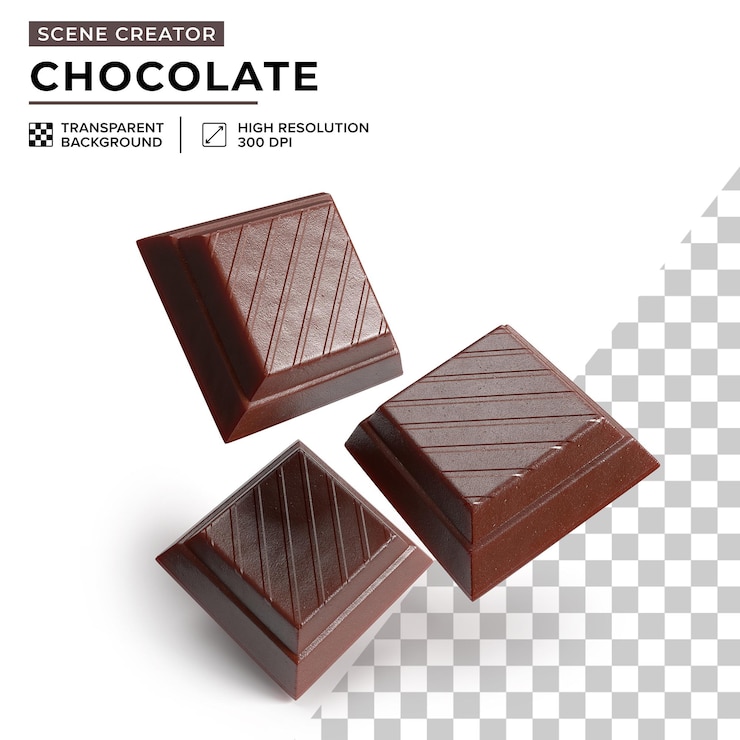 PSD petits morceaux carrés d'une barre de chocolat pour la création de scènes