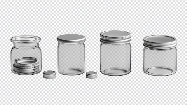 PSD de petits pots de verre polyvalents avec couvercles métalliques idéaux pour l'entreposage d'objets artisanaux et de décorations intérieures
