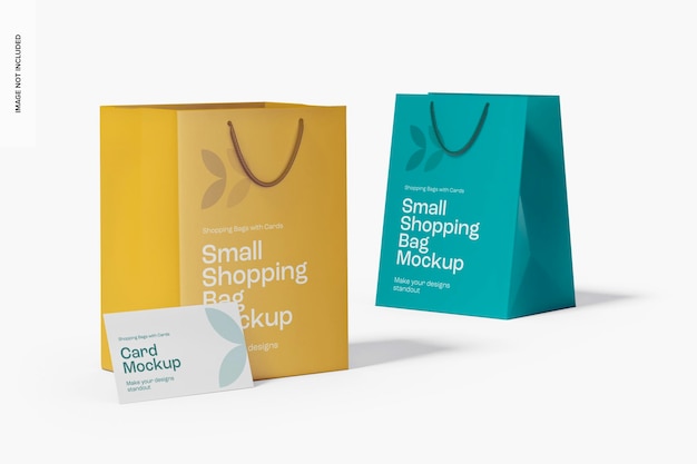 Petits sacs d'achat avec maquette de carte-cadeau, vue gauche et droite