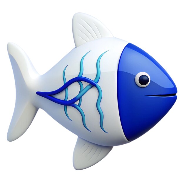 un pez azul y blanco en forma de pez con una línea azul en la parte inferior