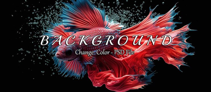PSD pez betta de colores vibrantes con aletas que fluyen en aguas claras