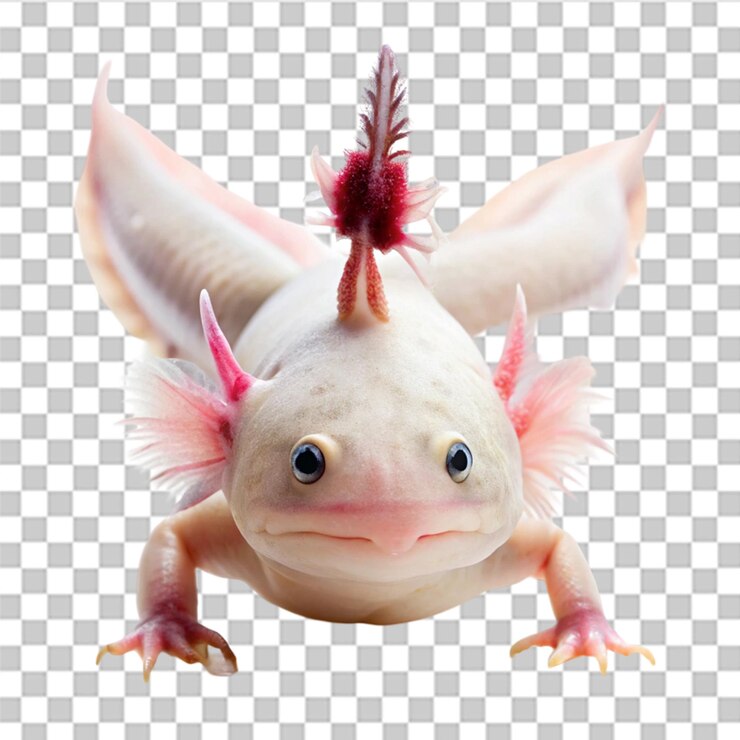 PSD el pez caminante mexicano axolotl aislado sobre un fondo transparente