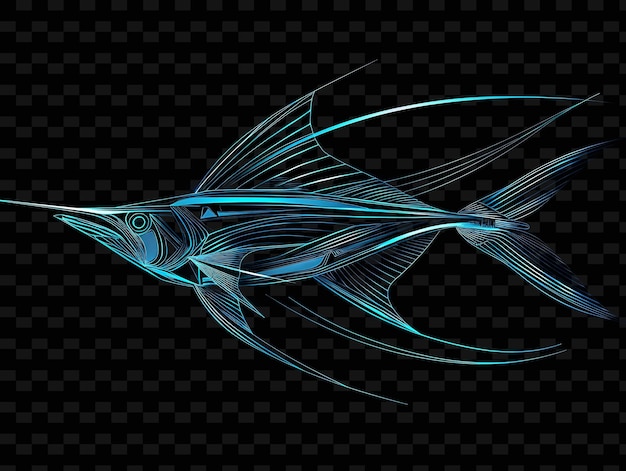 PSD un pez con un cuerpo azul está dibujado en un fondo negro