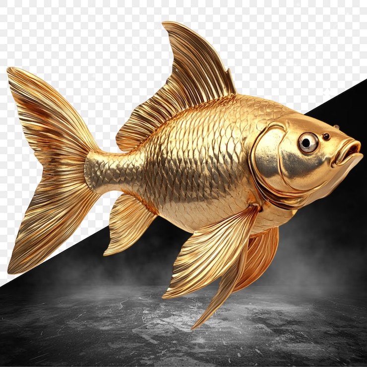 PSD un pez dorado con un fondo negro y un fondo negro