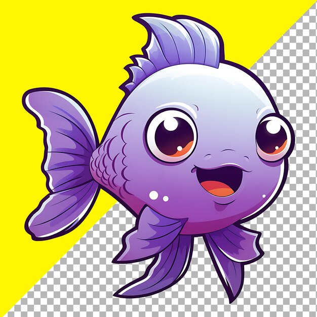 PSD pez lindo con ojos grandes sonriendo clipart niños ilustración para sticker y diseño de camiseta.