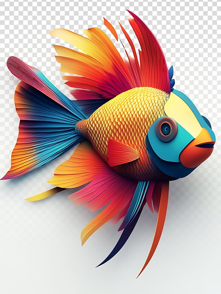 PSD pez loro 3d vibrante en un fondo blanco limpio