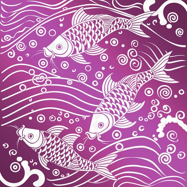 PSD un pez con un patrón de círculos púrpuras y rosas y un fondo púrpura