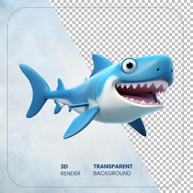 PSD pez tiburón de dibujos animados psd 3d aislado en un fondo transparente
