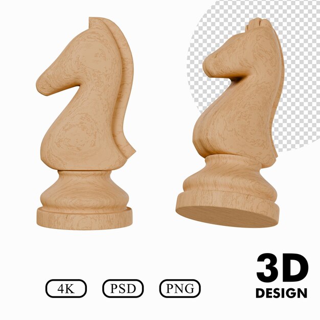 Peza de ajedrez 3D Peza de caballo con madera Fondo transparente de material