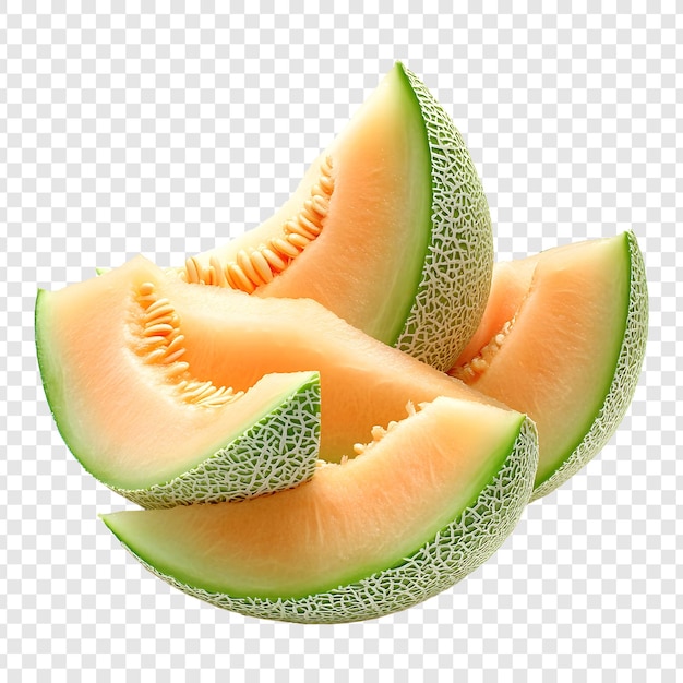 Pezzi di melone dall'aspetto delizioso su uno sfondo trasparente