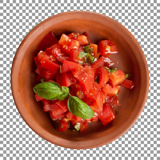 Pezzi di pomodoro con una foglia di basilico isolati su sfondo trasparente