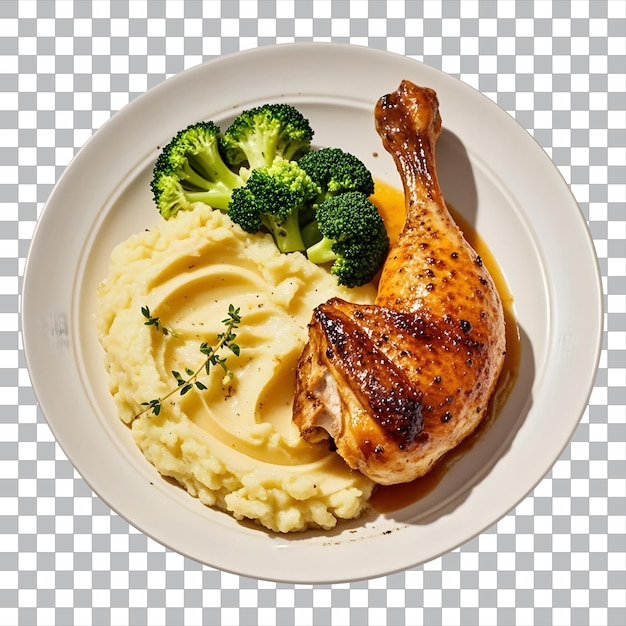 Pezzo di coscia di pollo arrostito con broccoli e purè di patate